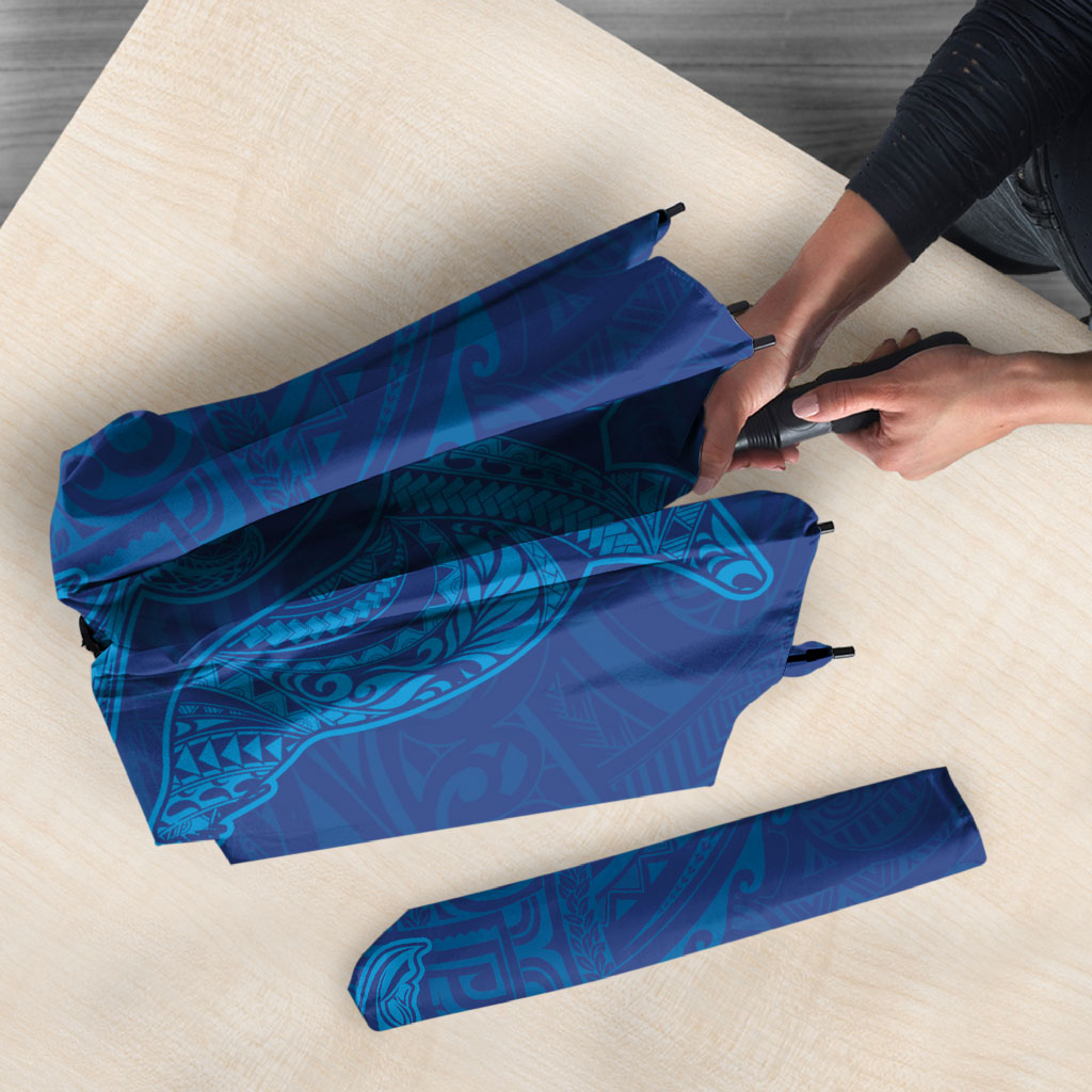Hawaiian Monk Seal and Whale Umbrella Kakau Tribal Pattern Blue Color LT03 - Polynesian Pride