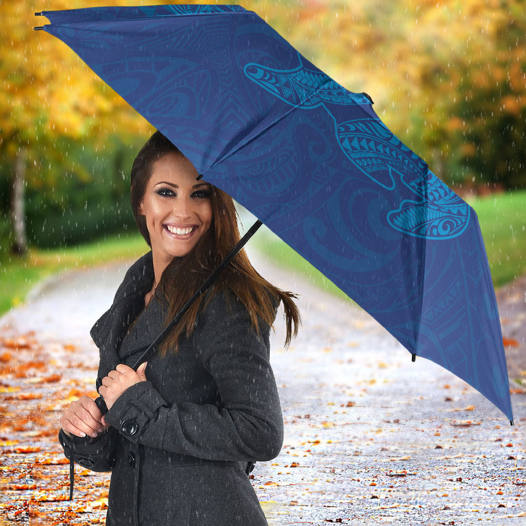 Hawaiian Monk Seal and Whale Umbrella Kakau Tribal Pattern Blue Color LT03 - Polynesian Pride