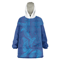 Hawaiian Monk Seal and Whale Wearable Blanket Hoodie Kakau Tribal Pattern Blue Color LT03 One Size Blue - Polynesian Pride