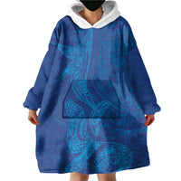 Hawaiian Monk Seal and Whale Wearable Blanket Hoodie Kakau Tribal Pattern Blue Color LT03 - Polynesian Pride