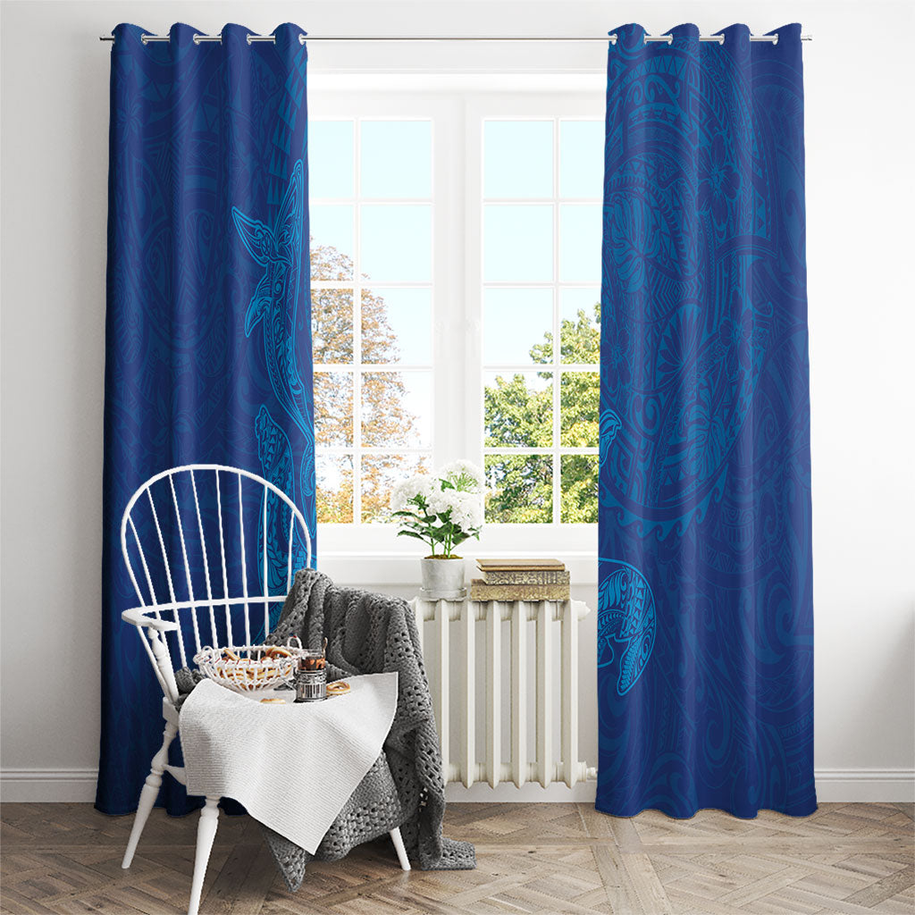 Hawaiian Monk Seal and Whale Window Curtain Kakau Tribal Pattern Blue Color LT03 - Polynesian Pride