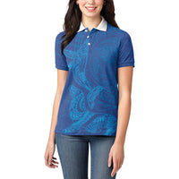 Hawaiian Monk Seal and Whale Women Polo Shirt Kakau Tribal Pattern Blue Color LT03 - Polynesian Pride
