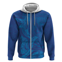 Hawaiian Monk Seal and Whale Zip Hoodie Kakau Tribal Pattern Blue Color LT03 Zip Hoodie Blue - Polynesian Pride