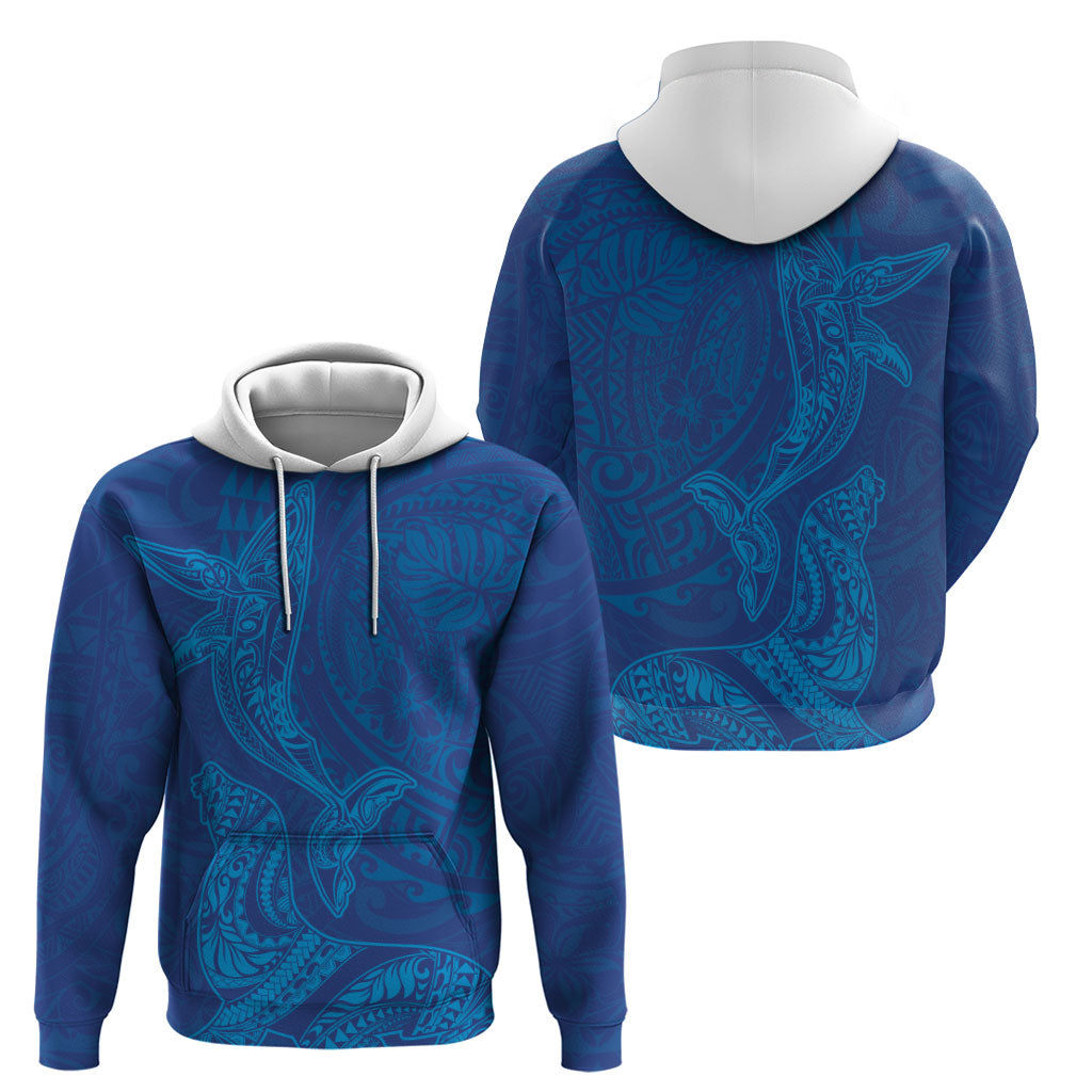 Hawaiian Monk Seal and Whale Zip Hoodie Kakau Tribal Pattern Blue Color LT03 - Polynesian Pride