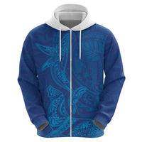 Hawaiian Monk Seal and Whale Zip Hoodie Kakau Tribal Pattern Blue Color LT03 - Polynesian Pride