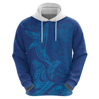 Hawaiian Monk Seal and Whale Zip Hoodie Kakau Tribal Pattern Blue Color LT03 - Polynesian Pride