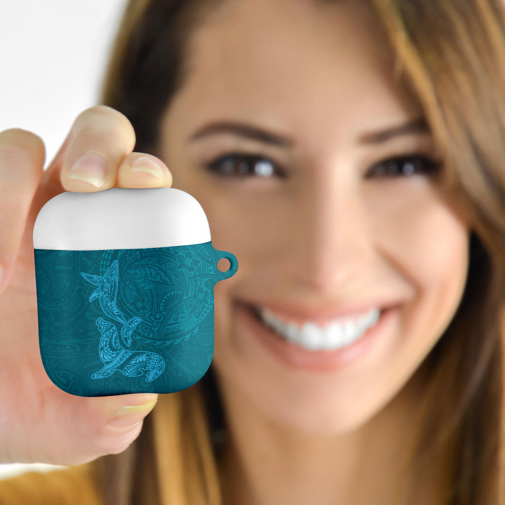 Hawaiian Monk Seal and Whale AirPods Case Kakau Tribal Pattern Teal Color LT03 - Polynesian Pride
