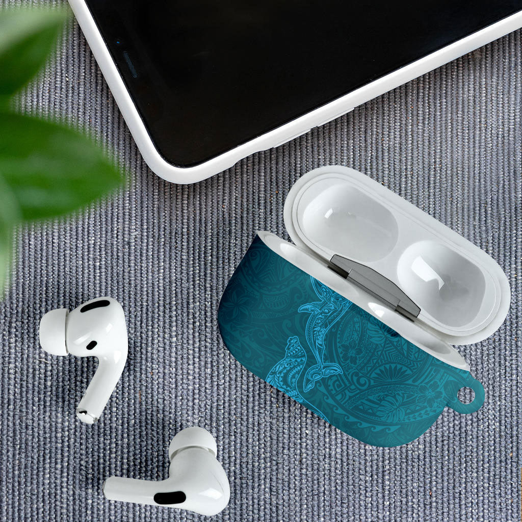 Hawaiian Monk Seal and Whale AirPods Case Kakau Tribal Pattern Teal Color LT03 - Polynesian Pride