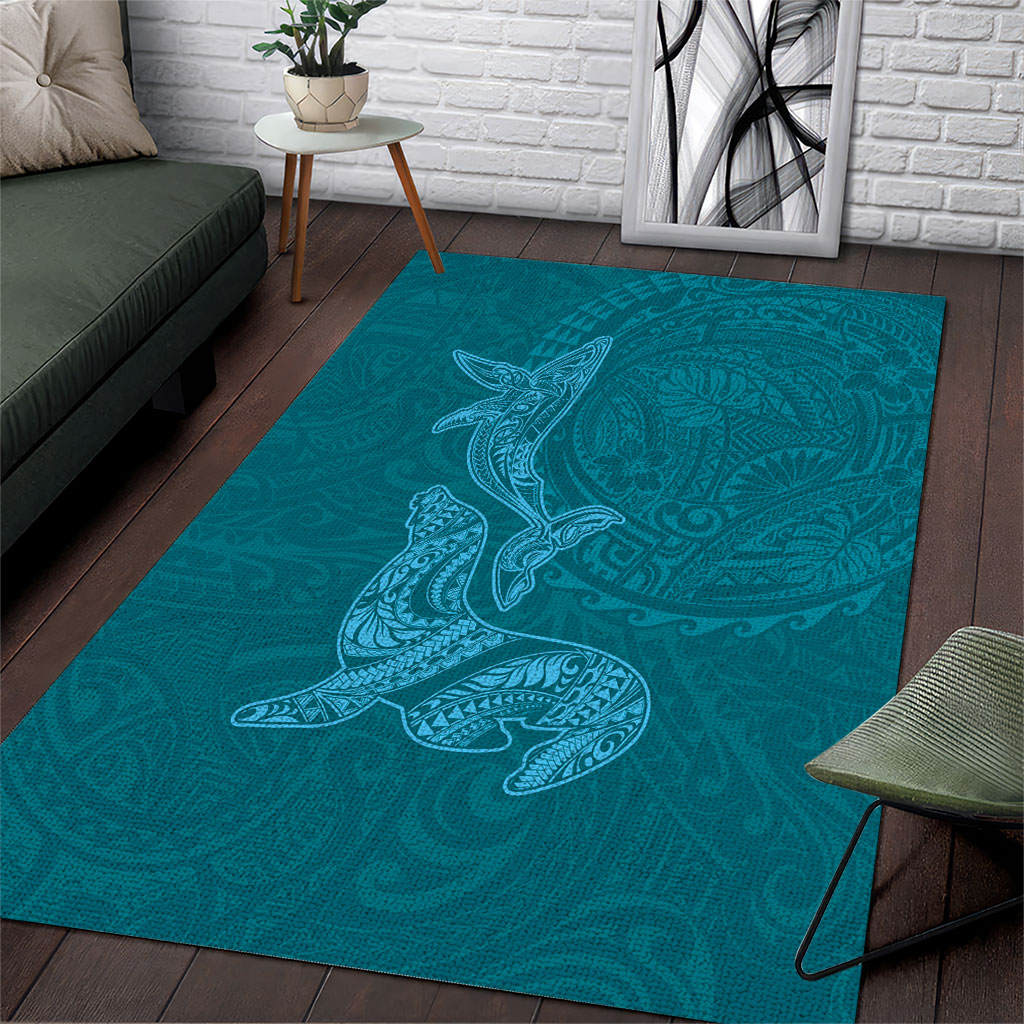 Hawaiian Monk Seal and Whale Area Rug Kakau Tribal Pattern Teal Color LT03 Teal - Polynesian Pride