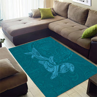 Hawaiian Monk Seal and Whale Area Rug Kakau Tribal Pattern Teal Color LT03 - Polynesian Pride