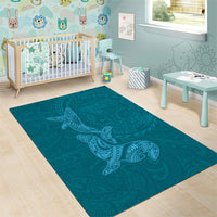 Hawaiian Monk Seal and Whale Area Rug Kakau Tribal Pattern Teal Color LT03 - Polynesian Pride