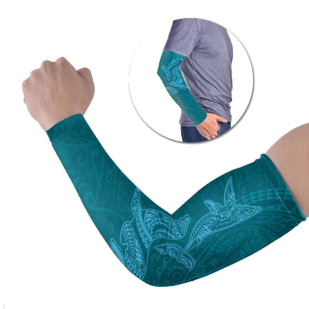 Hawaiian Monk Seal and Whale Arm Sleeves Kakau Tribal Pattern Teal Color LT03 Set of 2 Teal - Polynesian Pride