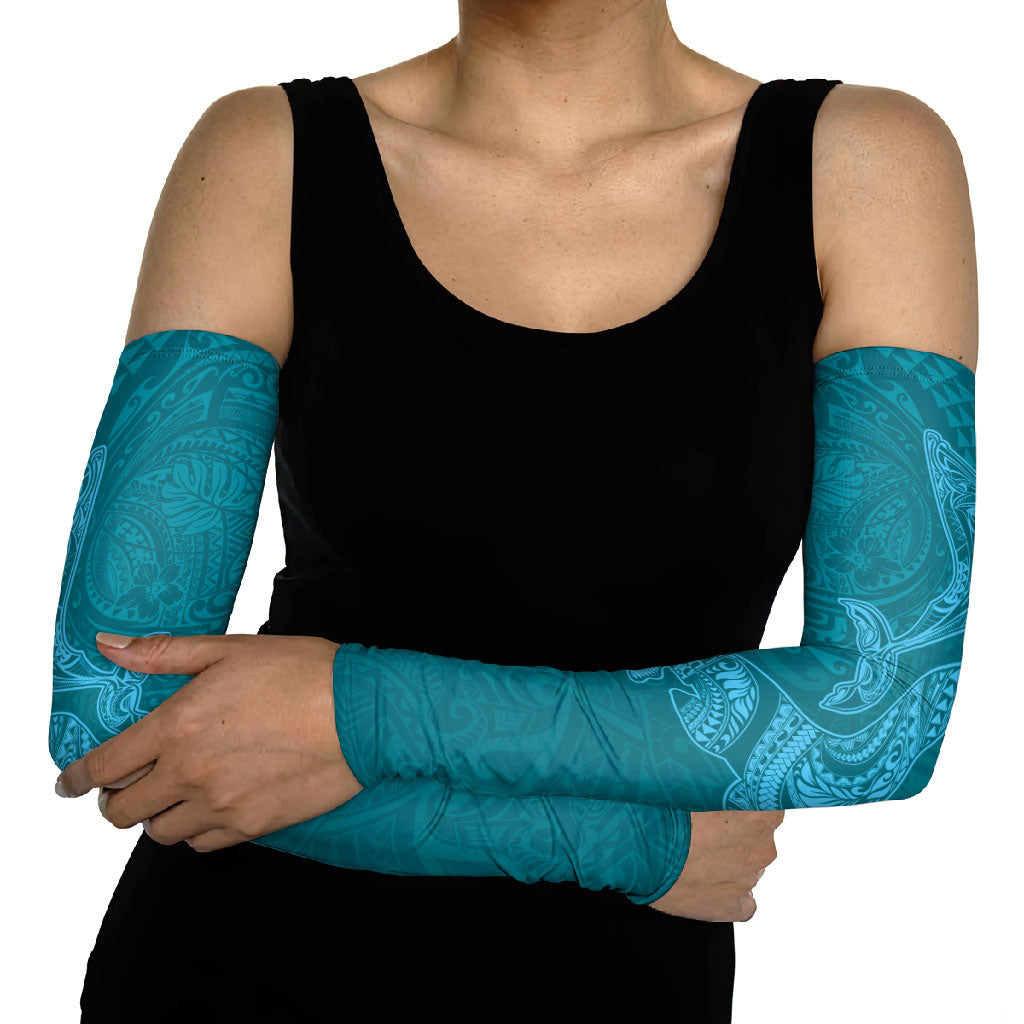 Hawaiian Monk Seal and Whale Arm Sleeves Kakau Tribal Pattern Teal Color LT03 - Polynesian Pride