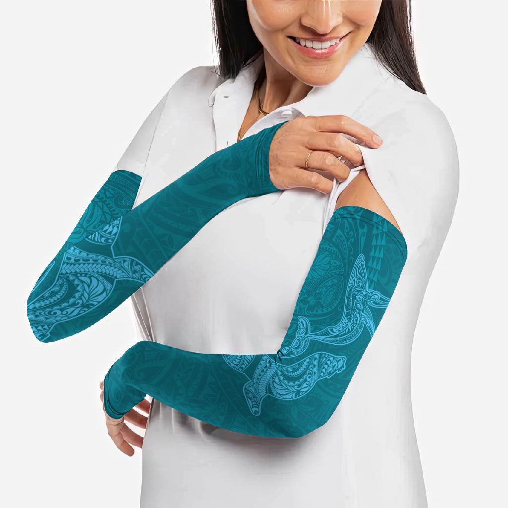 Hawaiian Monk Seal and Whale Arm Sleeves Kakau Tribal Pattern Teal Color LT03 - Polynesian Pride