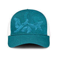 Hawaiian Monk Seal and Whale Baseball Net Cap Kakau Tribal Pattern Teal Color LT03 One Size White Teal - Polynesian Pride