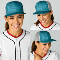 Hawaiian Monk Seal and Whale Baseball Net Cap Kakau Tribal Pattern Teal Color LT03 - Polynesian Pride