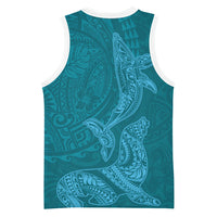 Hawaiian Monk Seal and Whale Basketball Jersey Kakau Tribal Pattern Teal Color LT03 - Polynesian Pride