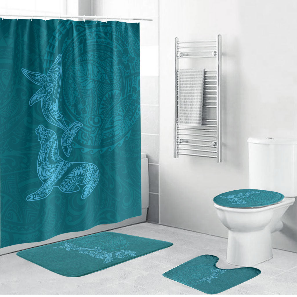 Hawaiian Monk Seal and Whale Bathroom Set Kakau Tribal Pattern Teal Color LT03 Bathroom Set (4 pcs) Teal - Polynesian Pride