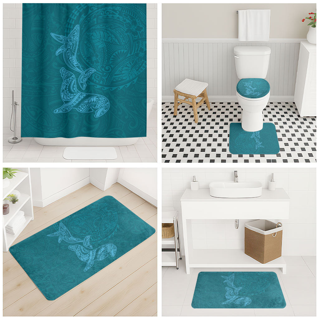 Hawaiian Monk Seal and Whale Bathroom Set Kakau Tribal Pattern Teal Color LT03 - Polynesian Pride