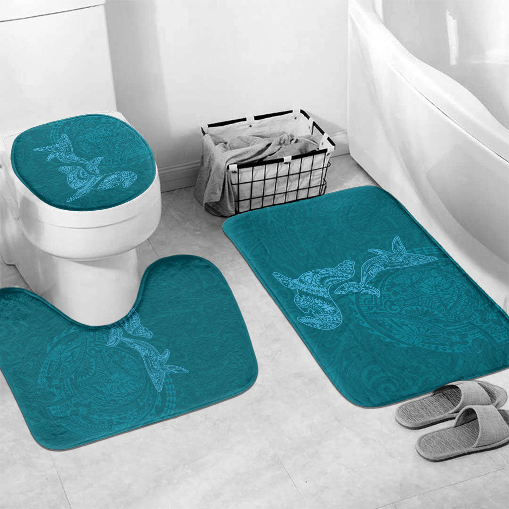 Hawaiian Monk Seal and Whale Bathroom Set Kakau Tribal Pattern Teal Color LT03 Mat Set Only (3 pcs) One Size Teal - Polynesian Pride