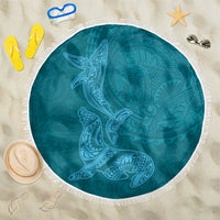 Hawaiian Monk Seal and Whale Beach Blanket Kakau Tribal Pattern Teal Color LT03 One Size 150cm Teal - Polynesian Pride