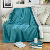 Hawaiian Monk Seal and Whale Blanket Kakau Tribal Pattern Teal Color LT03 Teal - Polynesian Pride