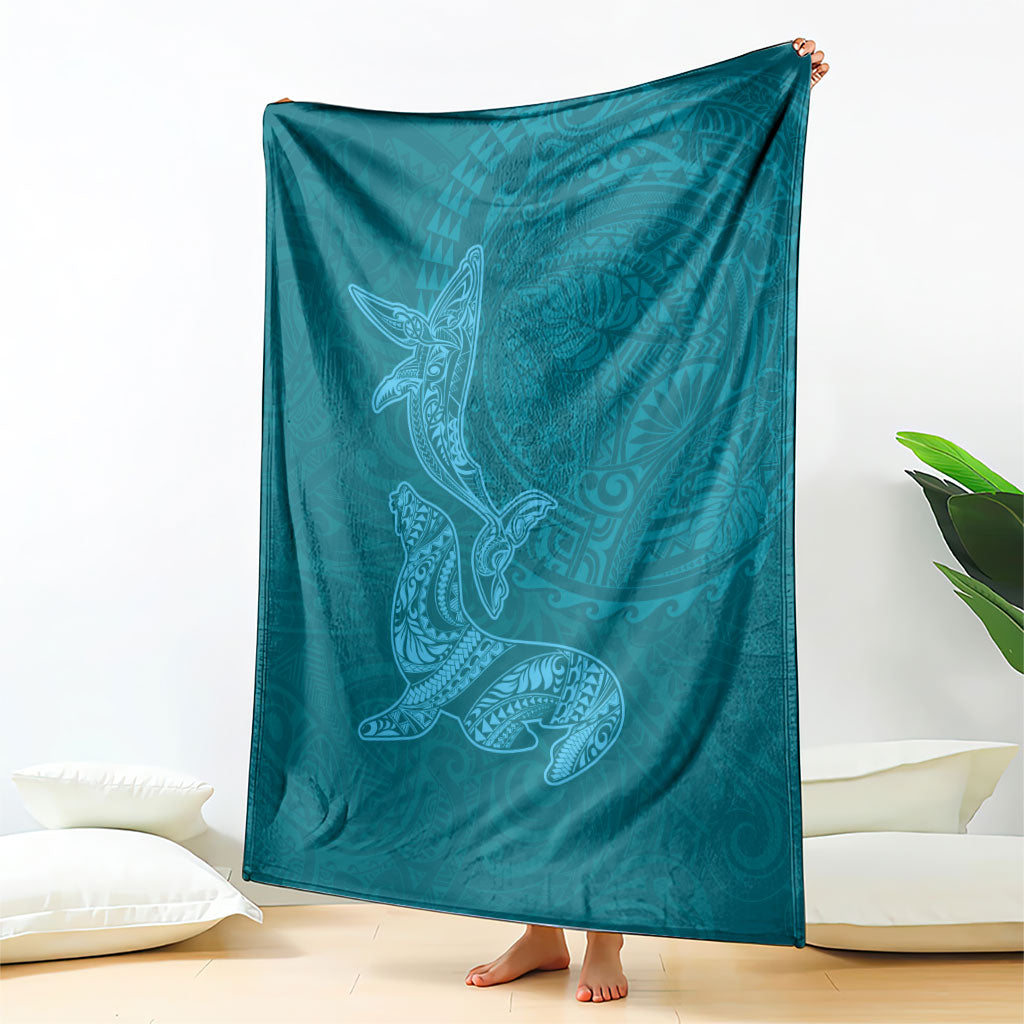 Hawaiian Monk Seal and Whale Blanket Kakau Tribal Pattern Teal Color LT03 - Polynesian Pride
