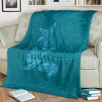 Hawaiian Monk Seal and Whale Blanket Kakau Tribal Pattern Teal Color LT03 - Polynesian Pride