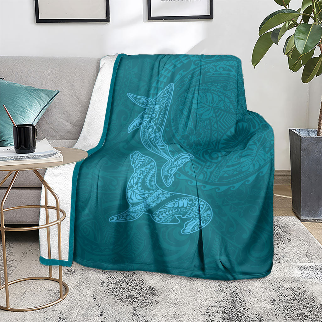 Hawaiian Monk Seal and Whale Blanket Kakau Tribal Pattern Teal Color LT03 - Polynesian Pride