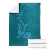 Hawaiian Monk Seal and Whale Blanket Kakau Tribal Pattern Teal Color LT03 - Polynesian Pride