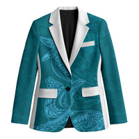Hawaiian Monk Seal and Whale Blazer Kakau Tribal Pattern Teal Color LT03 Unisex Teal - Polynesian Pride