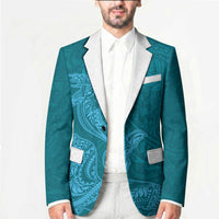 Hawaiian Monk Seal and Whale Blazer Kakau Tribal Pattern Teal Color LT03 - Polynesian Pride