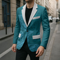 Hawaiian Monk Seal and Whale Blazer Kakau Tribal Pattern Teal Color LT03 - Polynesian Pride