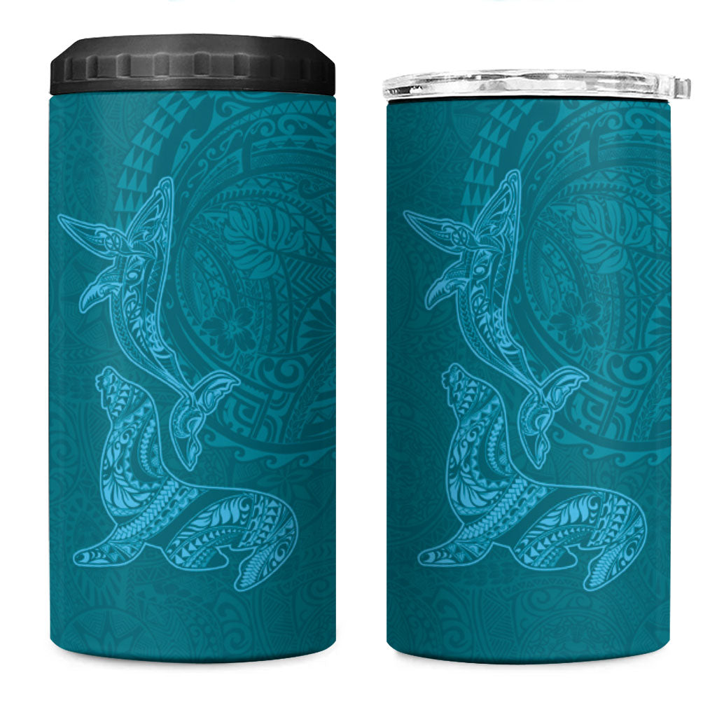 Hawaiian Monk Seal and Whale 4 in 1 Can Cooler Tumbler Kakau Tribal Pattern Teal Color LT03 One Size: 16 oz Teal - Polynesian Pride