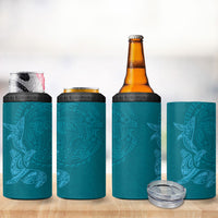 Hawaiian Monk Seal and Whale 4 in 1 Can Cooler Tumbler Kakau Tribal Pattern Teal Color LT03 - Polynesian Pride