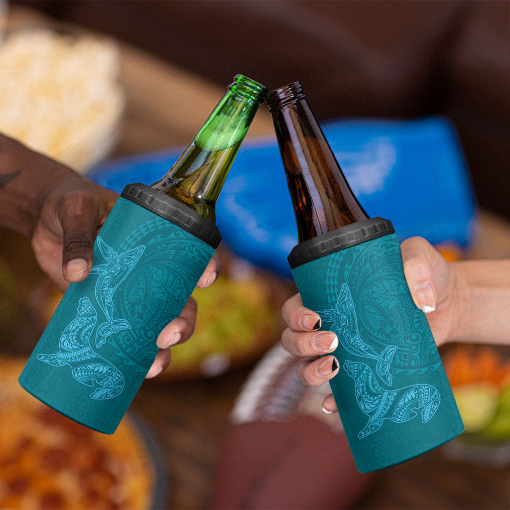 Hawaiian Monk Seal and Whale 4 in 1 Can Cooler Tumbler Kakau Tribal Pattern Teal Color LT03 - Polynesian Pride
