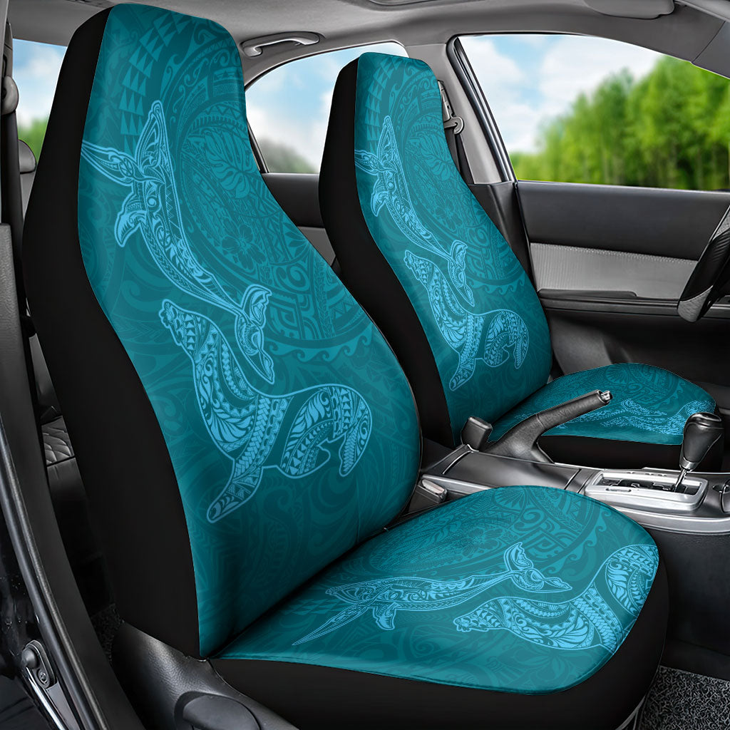 Hawaiian Monk Seal and Whale Car Seat Cover Kakau Tribal Pattern Teal Color LT03 - Polynesian Pride