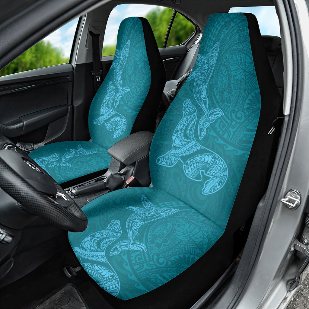 Hawaiian Monk Seal and Whale Car Seat Cover Kakau Tribal Pattern Teal Color LT03 - Polynesian Pride