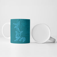 Hawaiian Monk Seal and Whale Ceramic Mug Kakau Tribal Pattern Teal Color LT03 - Polynesian Pride