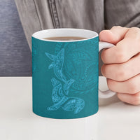 Hawaiian Monk Seal and Whale Ceramic Mug Kakau Tribal Pattern Teal Color LT03 - Polynesian Pride
