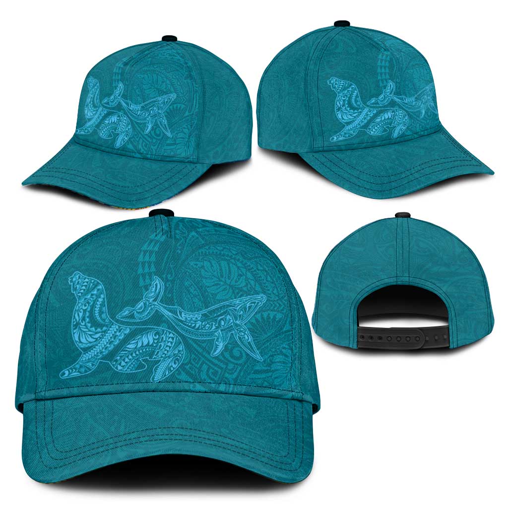 Hawaiian Monk Seal and Whale Classic Cap Kakau Tribal Pattern Teal Color LT03 - Polynesian Pride