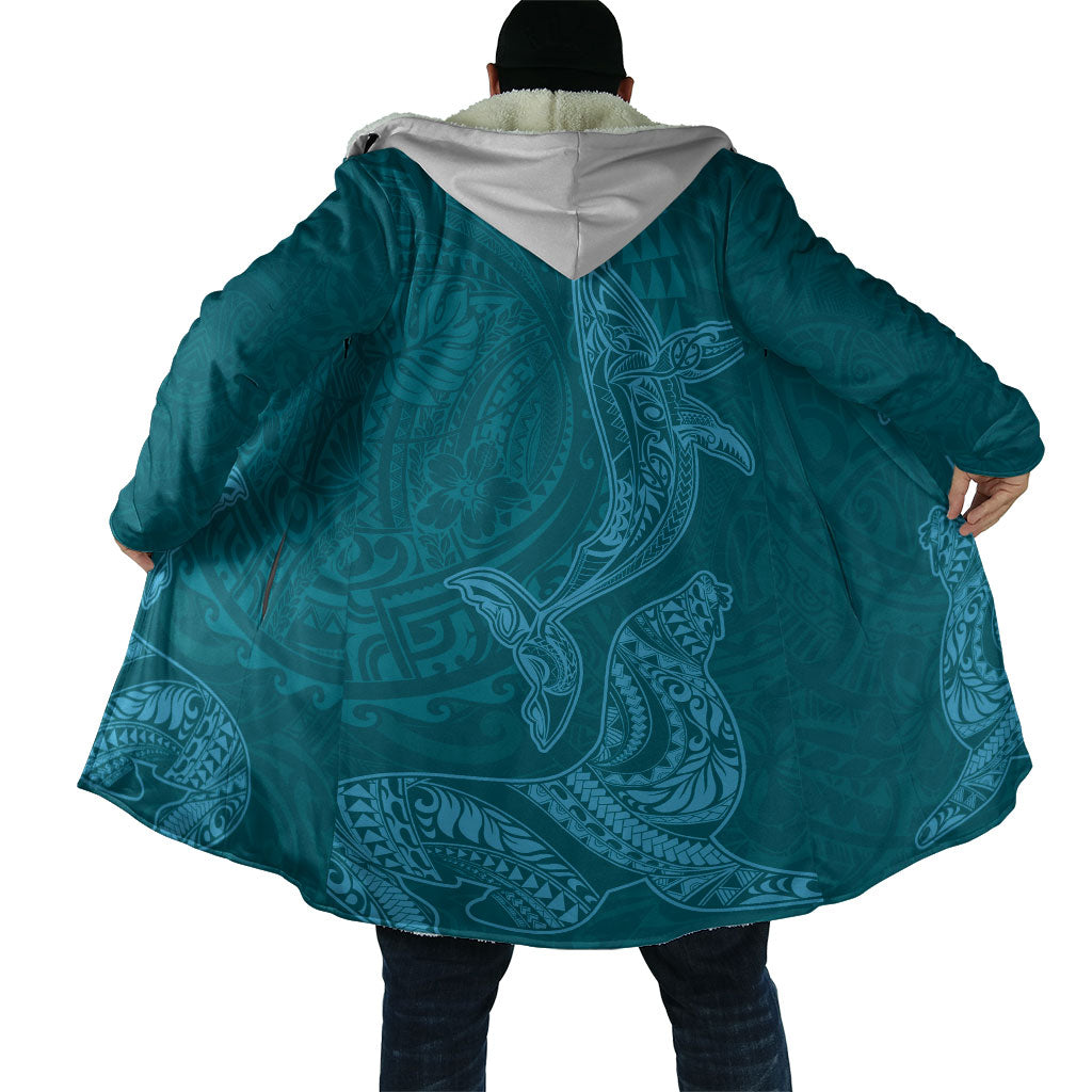 Hawaiian Monk Seal and Whale Cloak Kakau Tribal Pattern Teal Color LT03 - Polynesian Pride