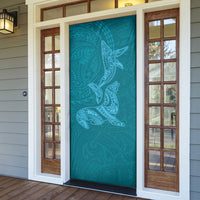 Hawaiian Monk Seal and Whale Door Cover Kakau Tribal Pattern Teal Color LT03 - Polynesian Pride