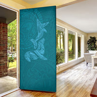 Hawaiian Monk Seal and Whale Door Cover Kakau Tribal Pattern Teal Color LT03 - Polynesian Pride
