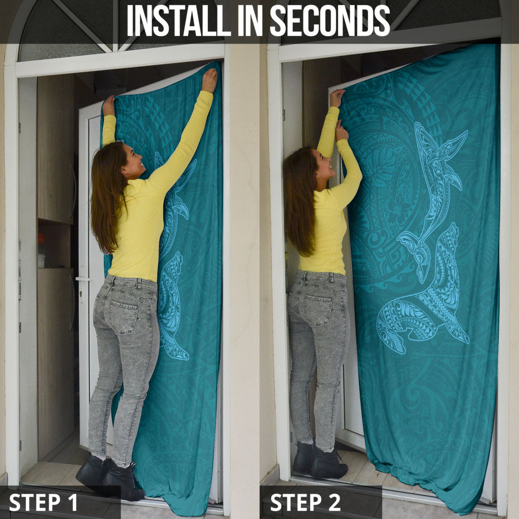 Hawaiian Monk Seal and Whale Door Cover Kakau Tribal Pattern Teal Color LT03 - Polynesian Pride