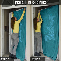 Hawaiian Monk Seal and Whale Door Cover Kakau Tribal Pattern Teal Color LT03 - Polynesian Pride