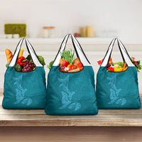 Hawaiian Monk Seal and Whale Grocery Bag Kakau Tribal Pattern Teal Color LT03 3-pack One Size Teal - Polynesian Pride