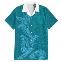 Hawaiian Monk Seal and Whale Hawaiian Shirt Kakau Tribal Pattern Teal Color LT03 Teal - Polynesian Pride