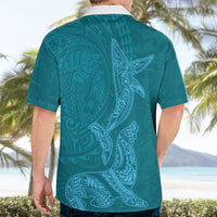 Hawaiian Monk Seal and Whale Hawaiian Shirt Kakau Tribal Pattern Teal Color LT03 - Polynesian Pride