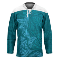 Hawaiian Monk Seal and Whale Hockey Jersey Kakau Tribal Pattern Teal Color LT03 Unisex Teal - Polynesian Pride